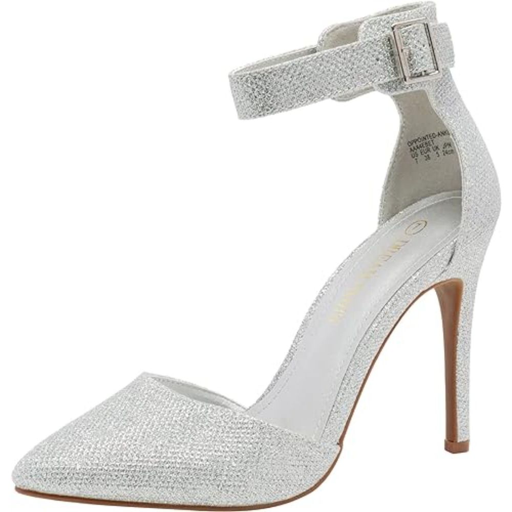 Women's Pointed Toe Ankle Strap D'Orsay Silver  High Heel Stiletto Pumps Shoe